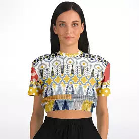 Tallulah Bankhead Elevate Patchwork Short Sleeve Cropped Eco-Poly Sweater