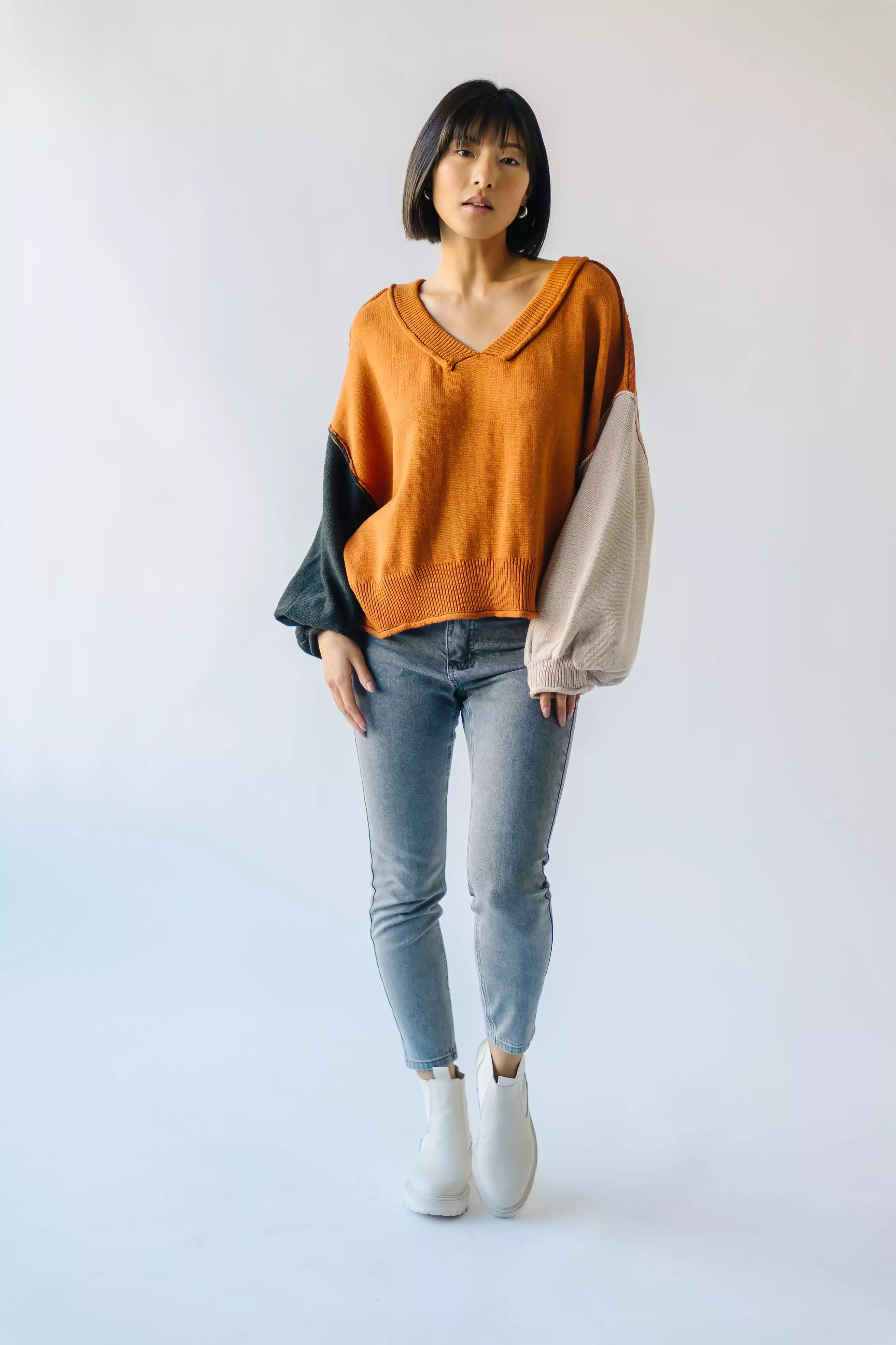 The Cardona V-Neck Sweater in Brick Multi