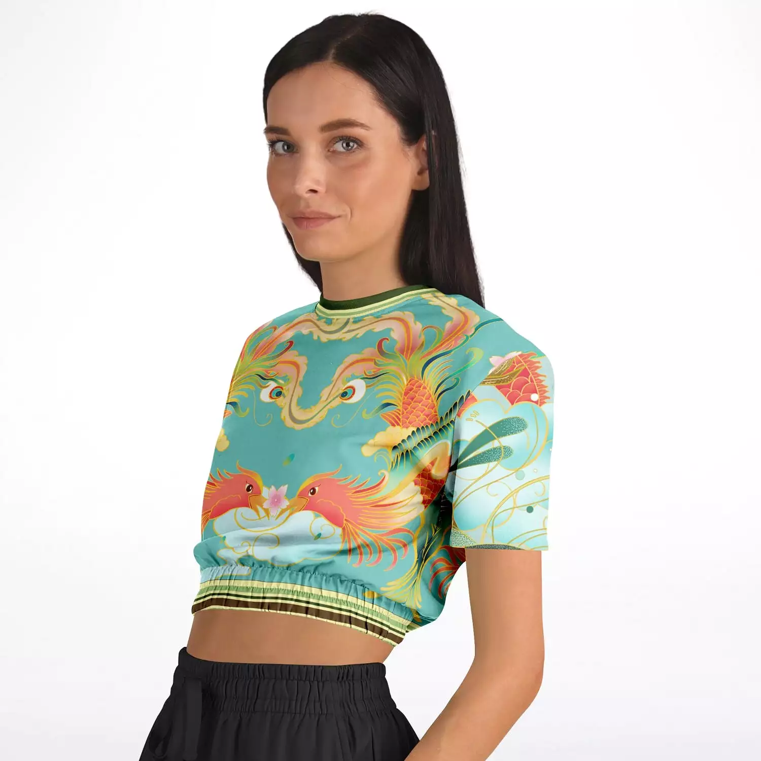 The Koi Dragon Short Sleeve Cropped Eco-Poly Sweater