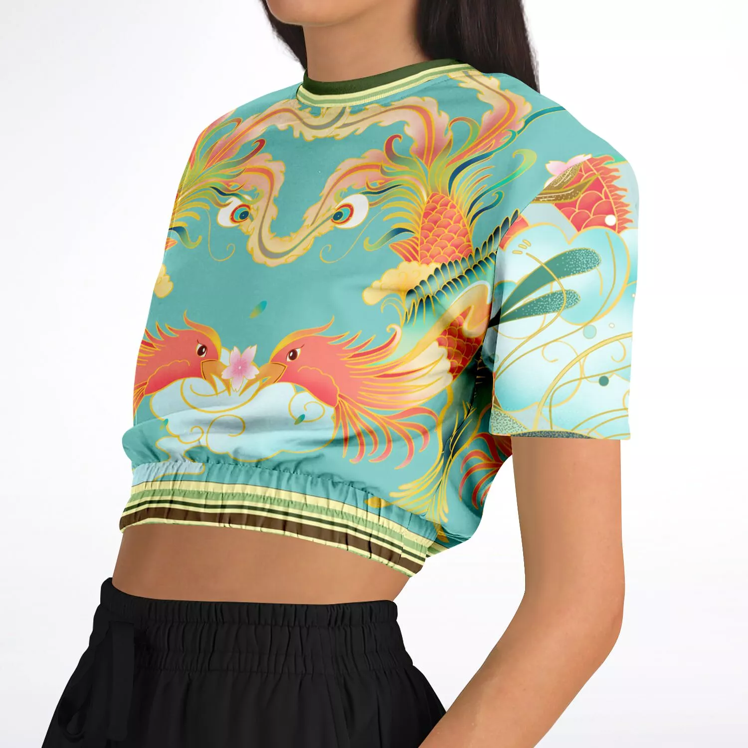 The Koi Dragon Short Sleeve Cropped Eco-Poly Sweater