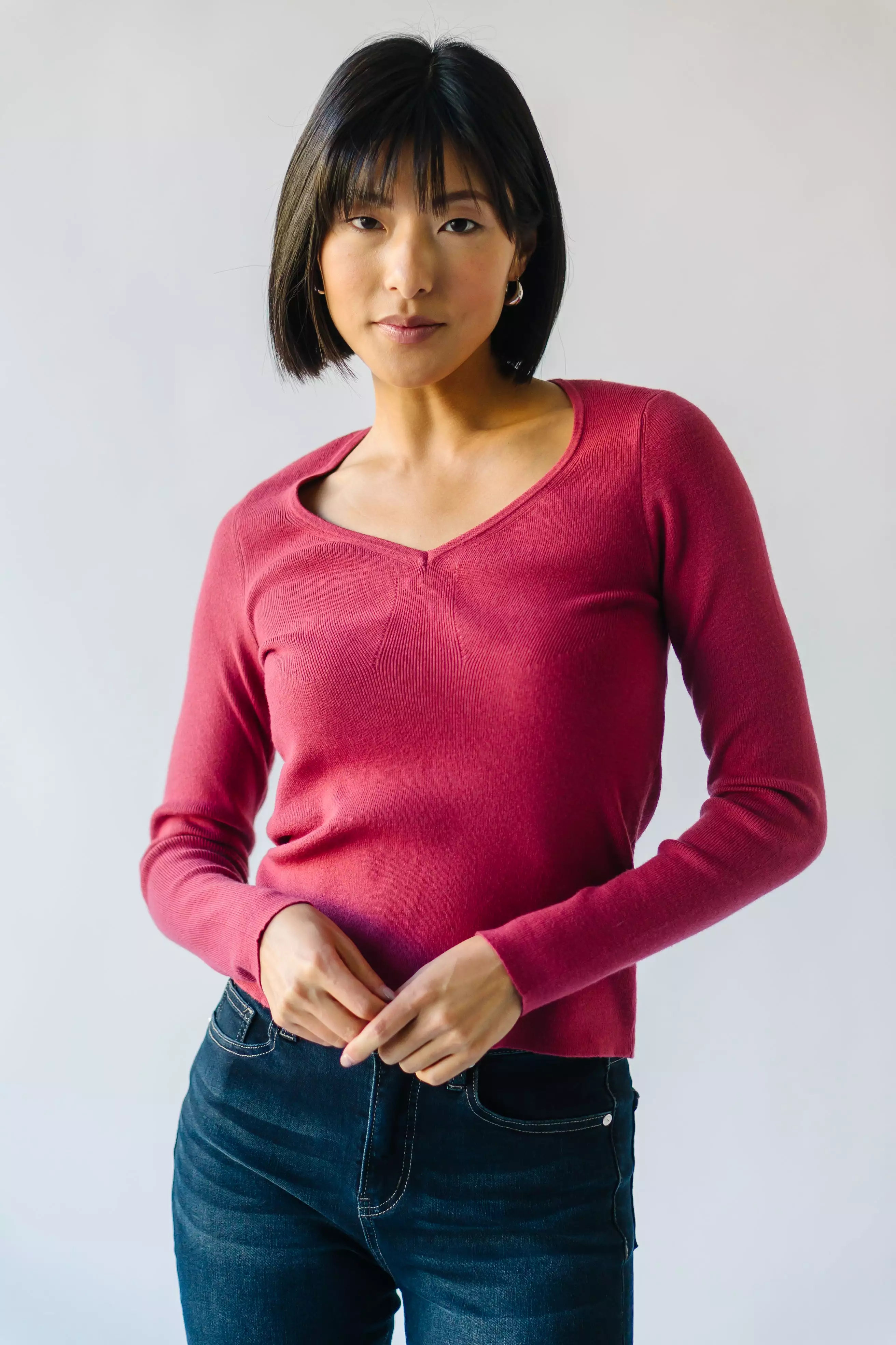 The Stallings V-Neck Sweater Top in Poppy Red