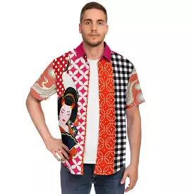 Tokyo Nights Asian Floral Patchwork Button Down Shirt