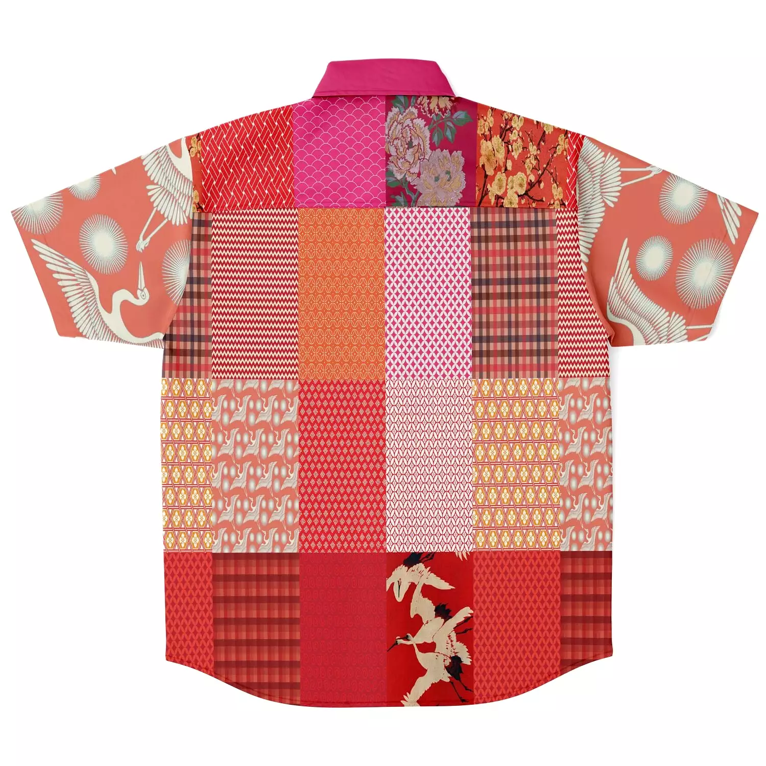 Tokyo Nights Asian Floral Patchwork Button Down Shirt