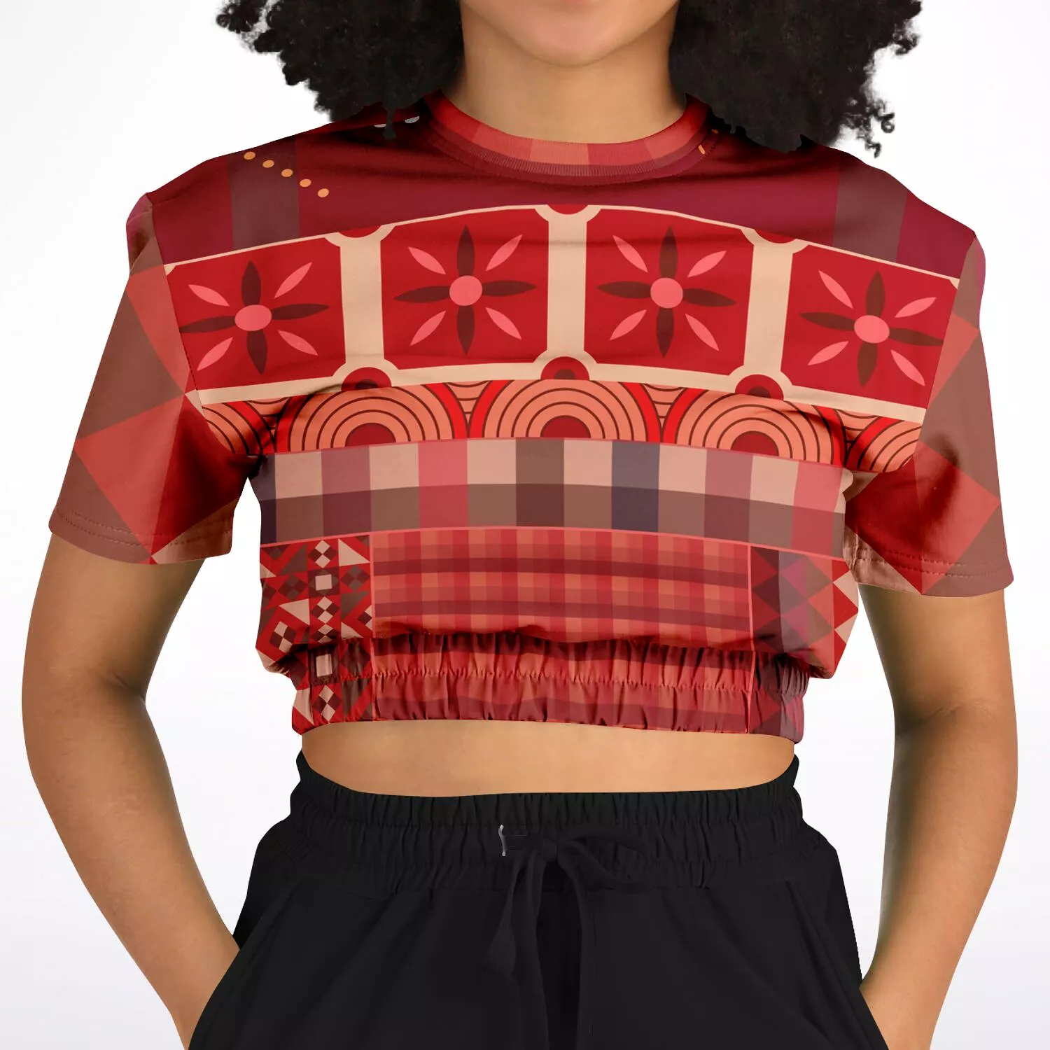 Toscana Red Short Sleeve Cropped Eco-Poly Sweater