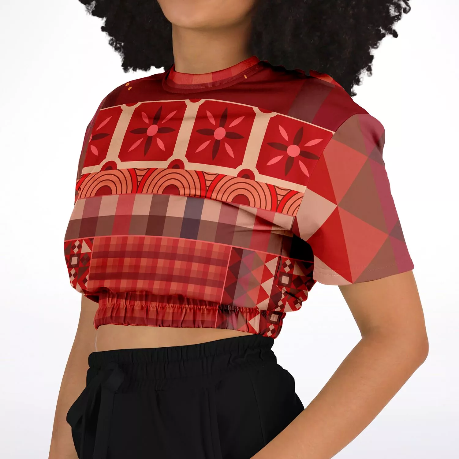 Toscana Red Short Sleeve Cropped Eco-Poly Sweater