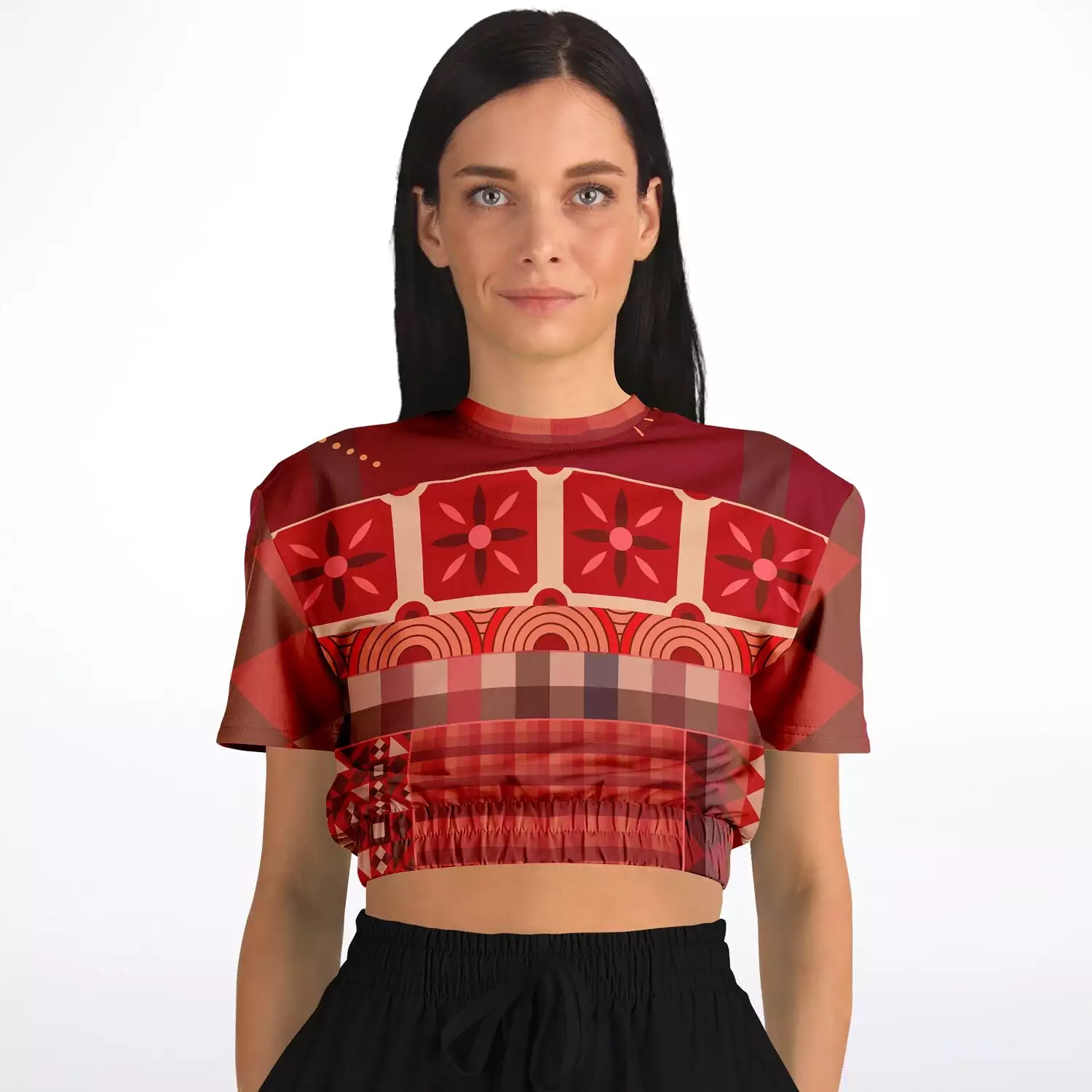 Toscana Red Short Sleeve Cropped Eco-Poly Sweater