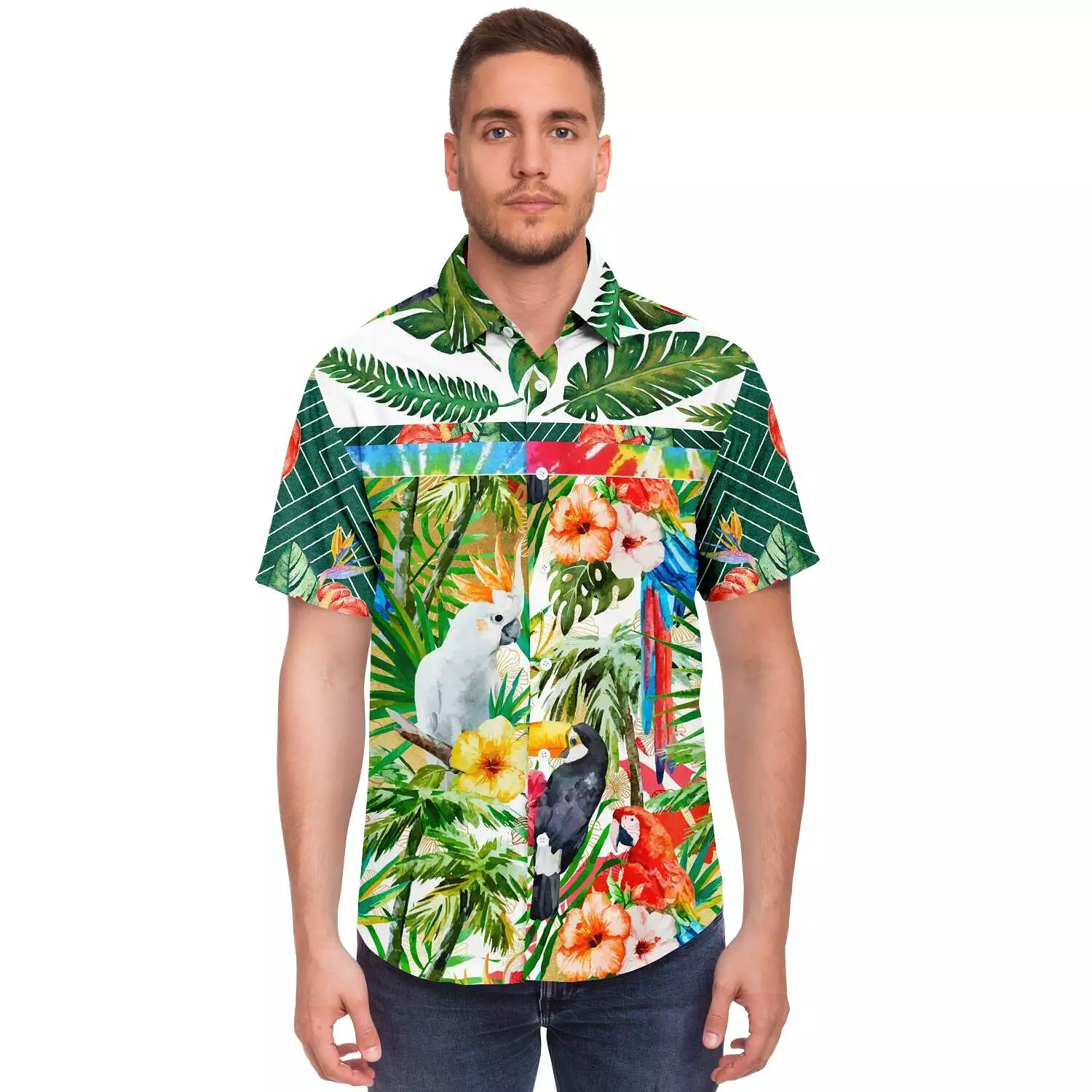 Tropical Reflection Short Sleeve Button Down Shirt