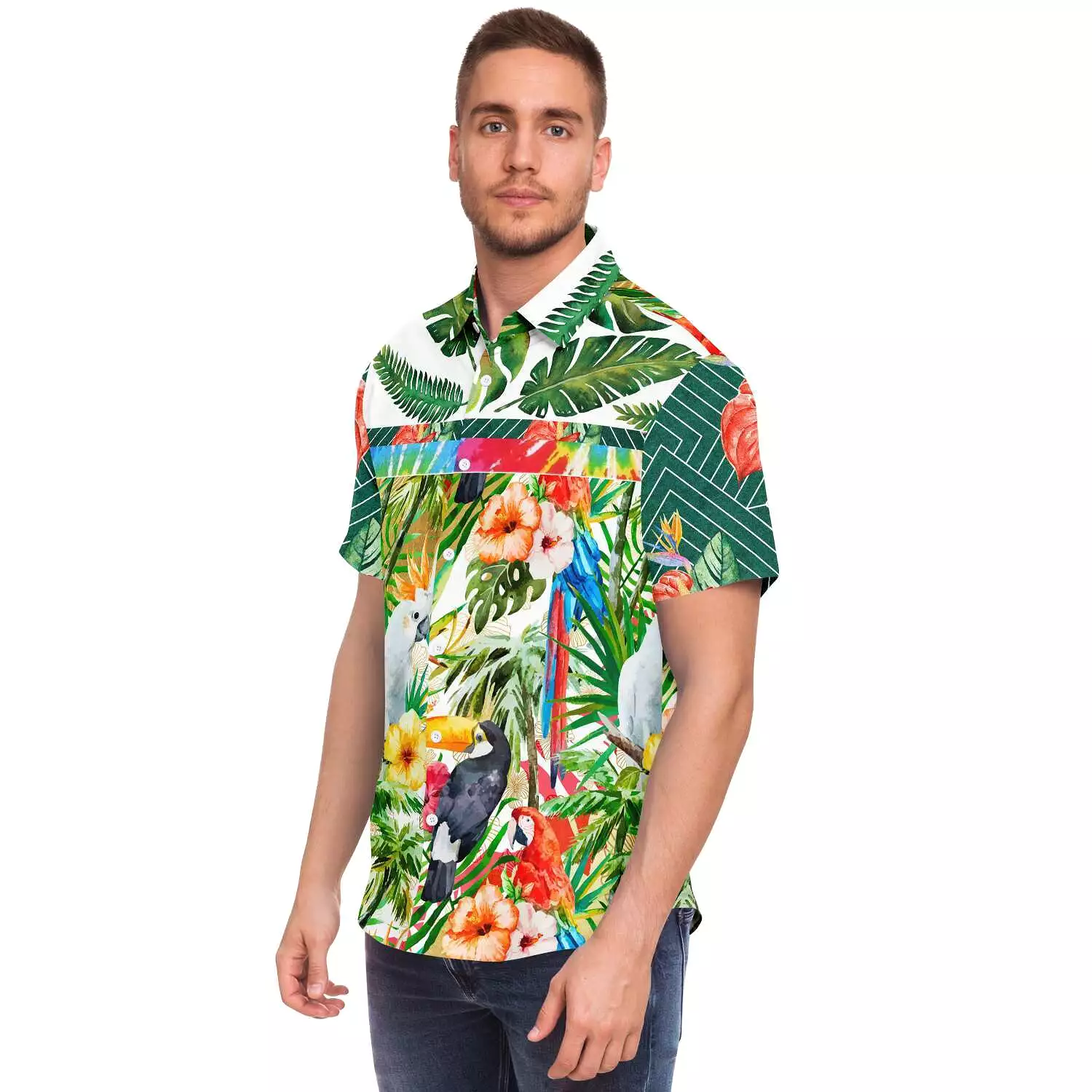 Tropical Reflection Short Sleeve Button Down Shirt