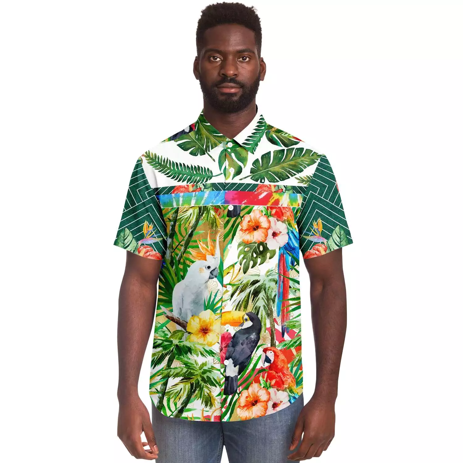 Tropical Reflection Short Sleeve Button Down Shirt