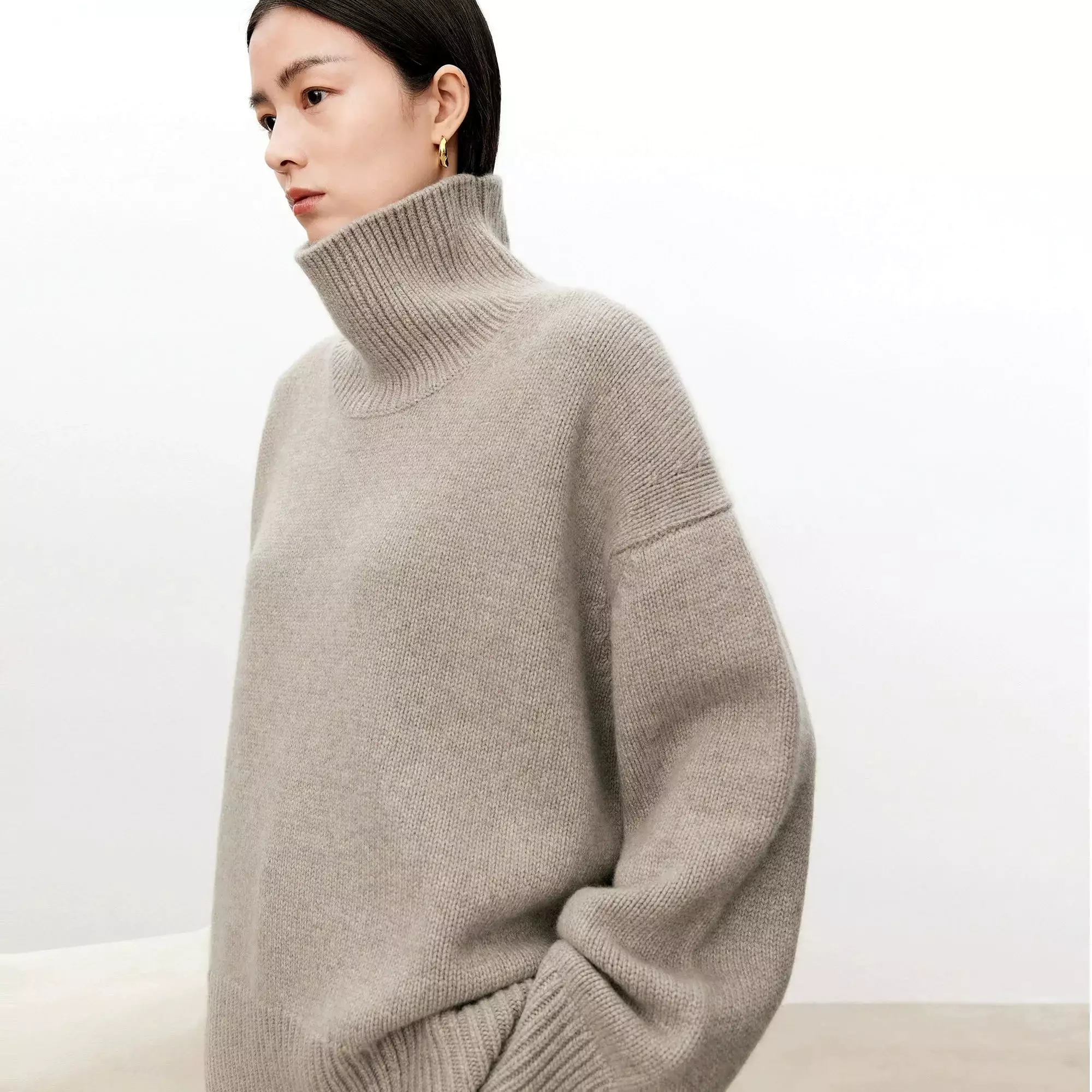 Turtleneck pure 100% cashmere sweater female loose and thick languid lazy wind pullover sweater knitting base WOOL sweater