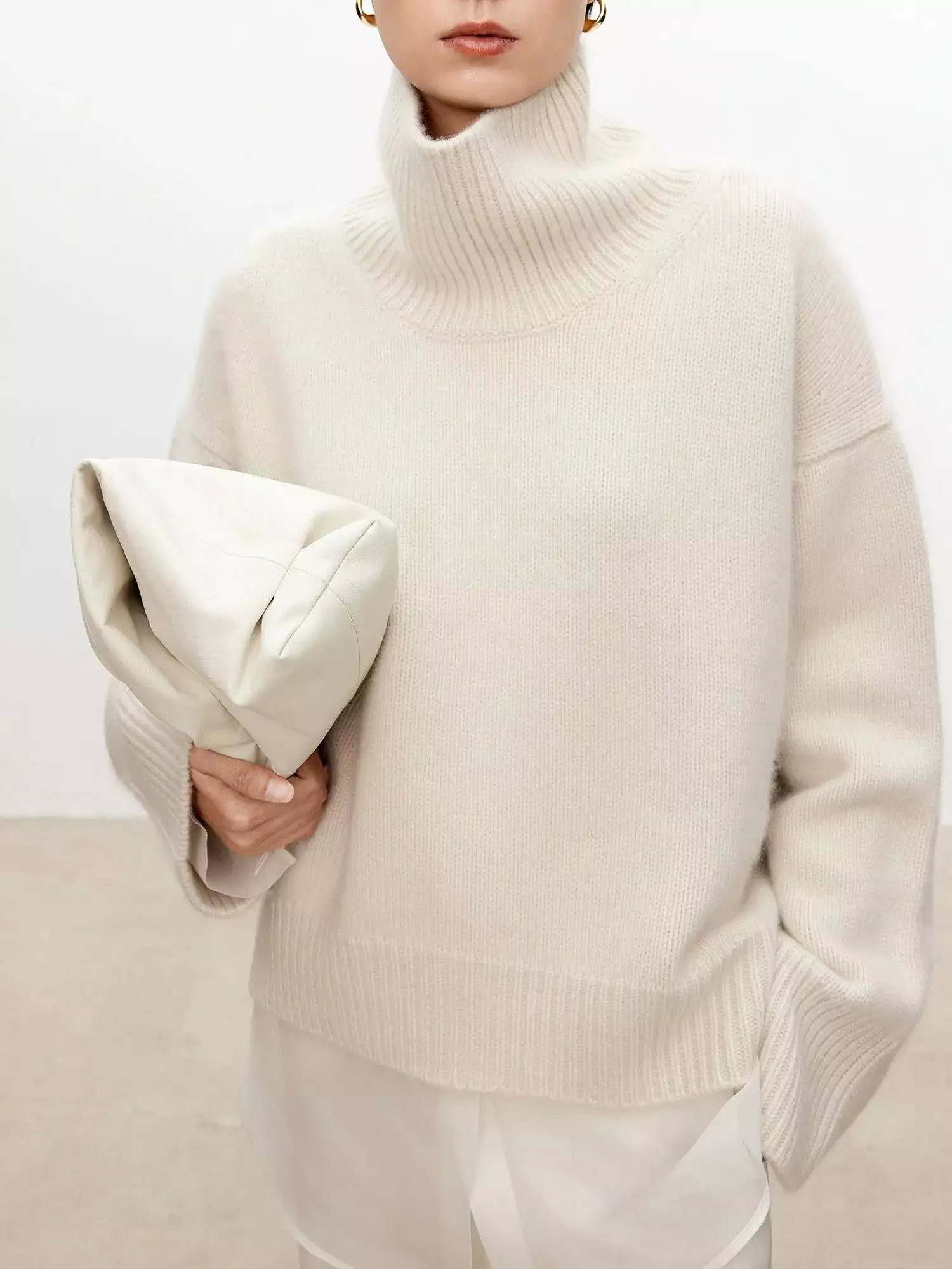 Turtleneck pure 100% cashmere sweater female loose and thick languid lazy wind pullover sweater knitting base WOOL sweater