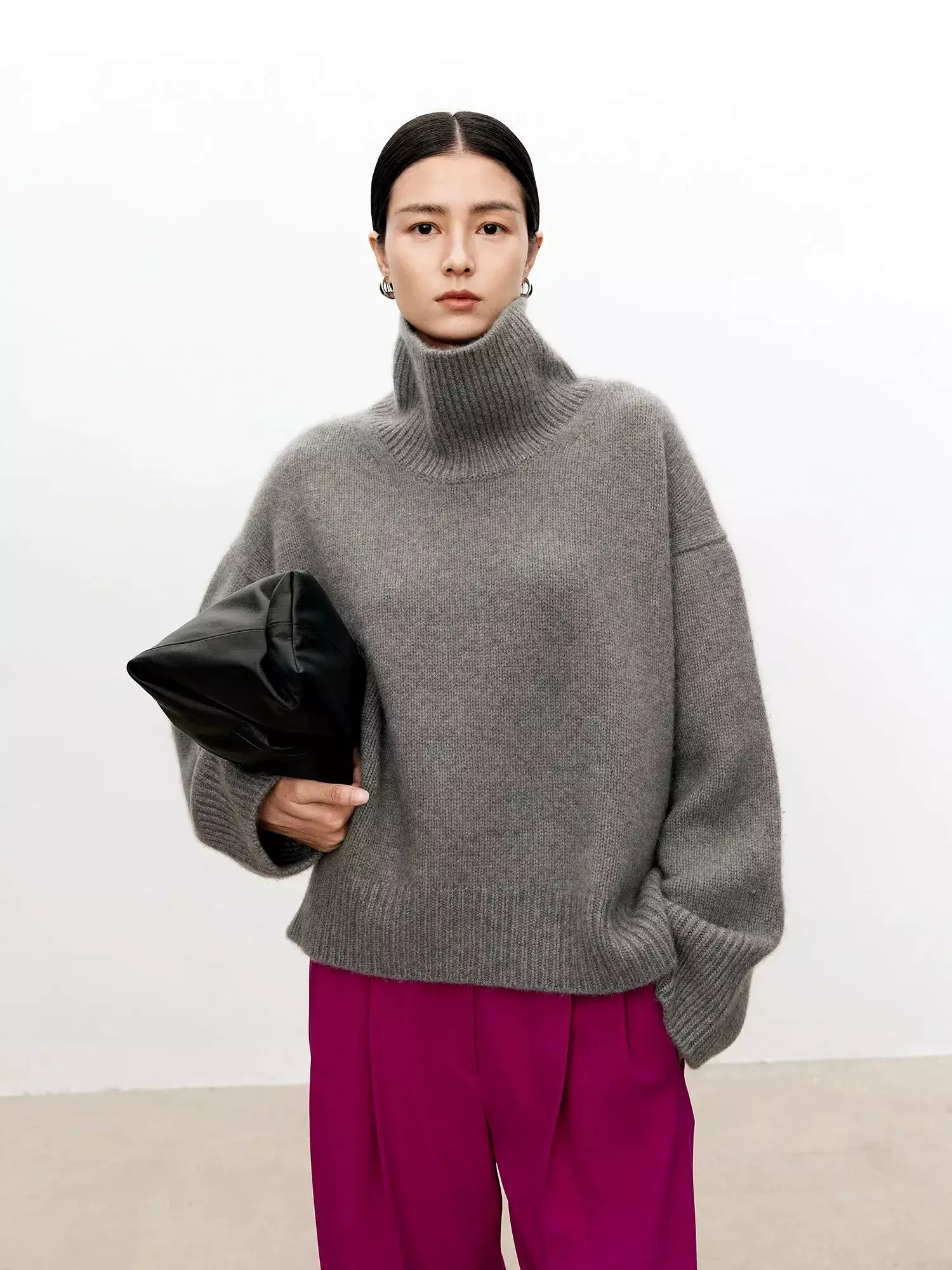 Turtleneck pure 100% cashmere sweater female loose and thick languid lazy wind pullover sweater knitting base WOOL sweater