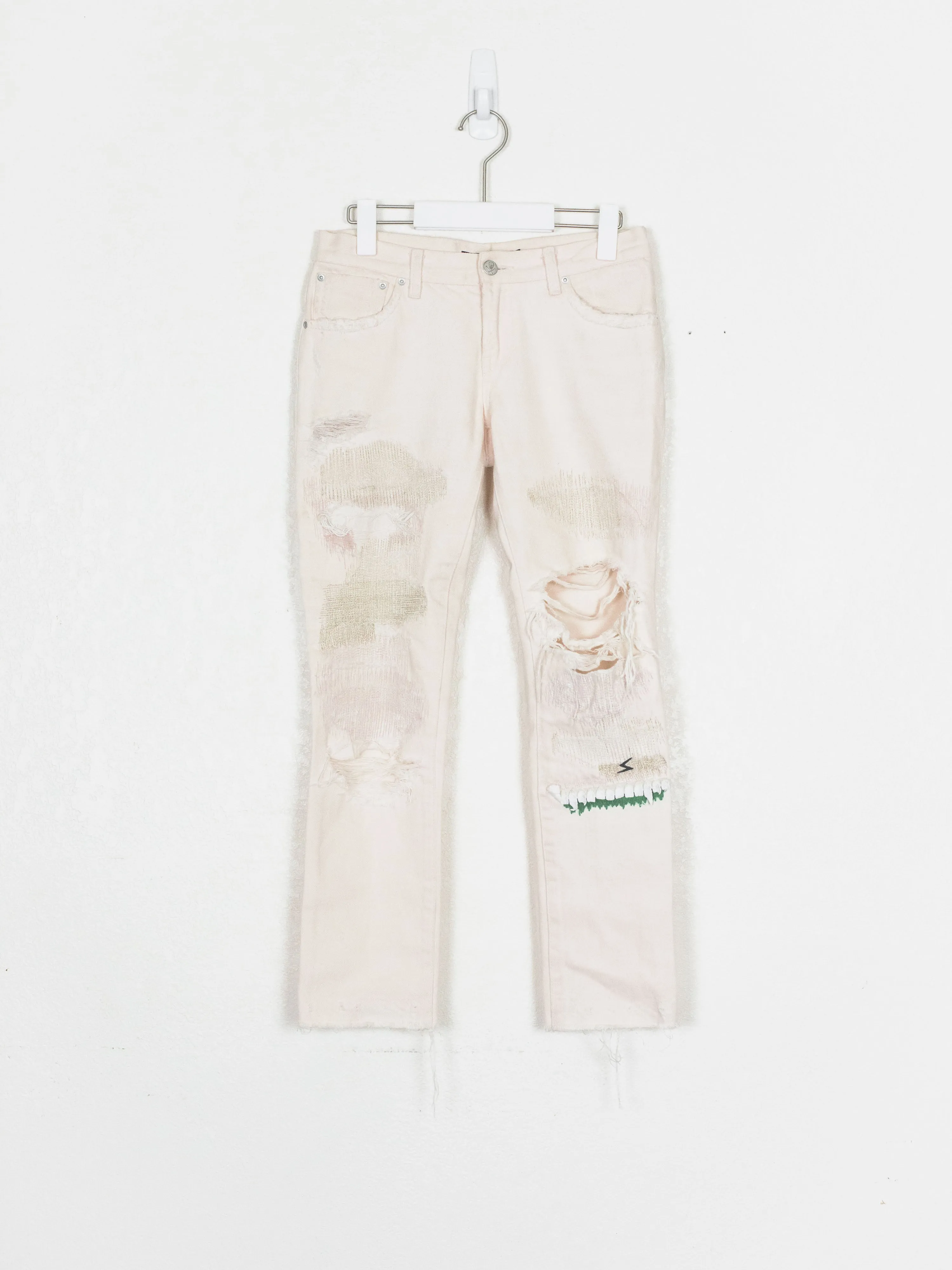 Undercover SS05 64 Gold Stitched Distressed Denim