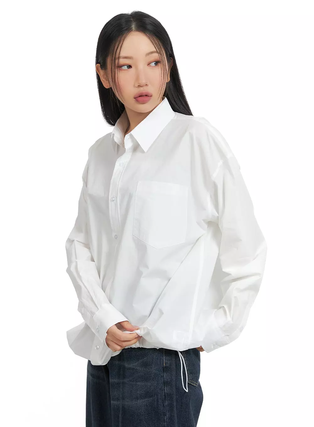 Unisex Drawstring Solid Shirt Blouse CM418