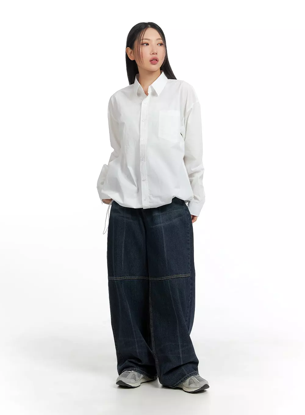 Unisex Drawstring Solid Shirt Blouse CM418