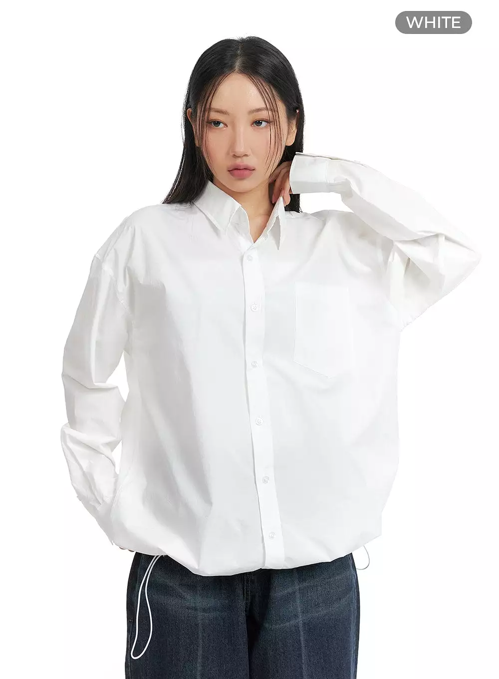 Unisex Drawstring Solid Shirt Blouse CM418