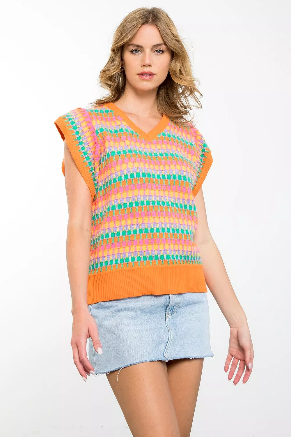 V-Neck Multi Color Knit Top