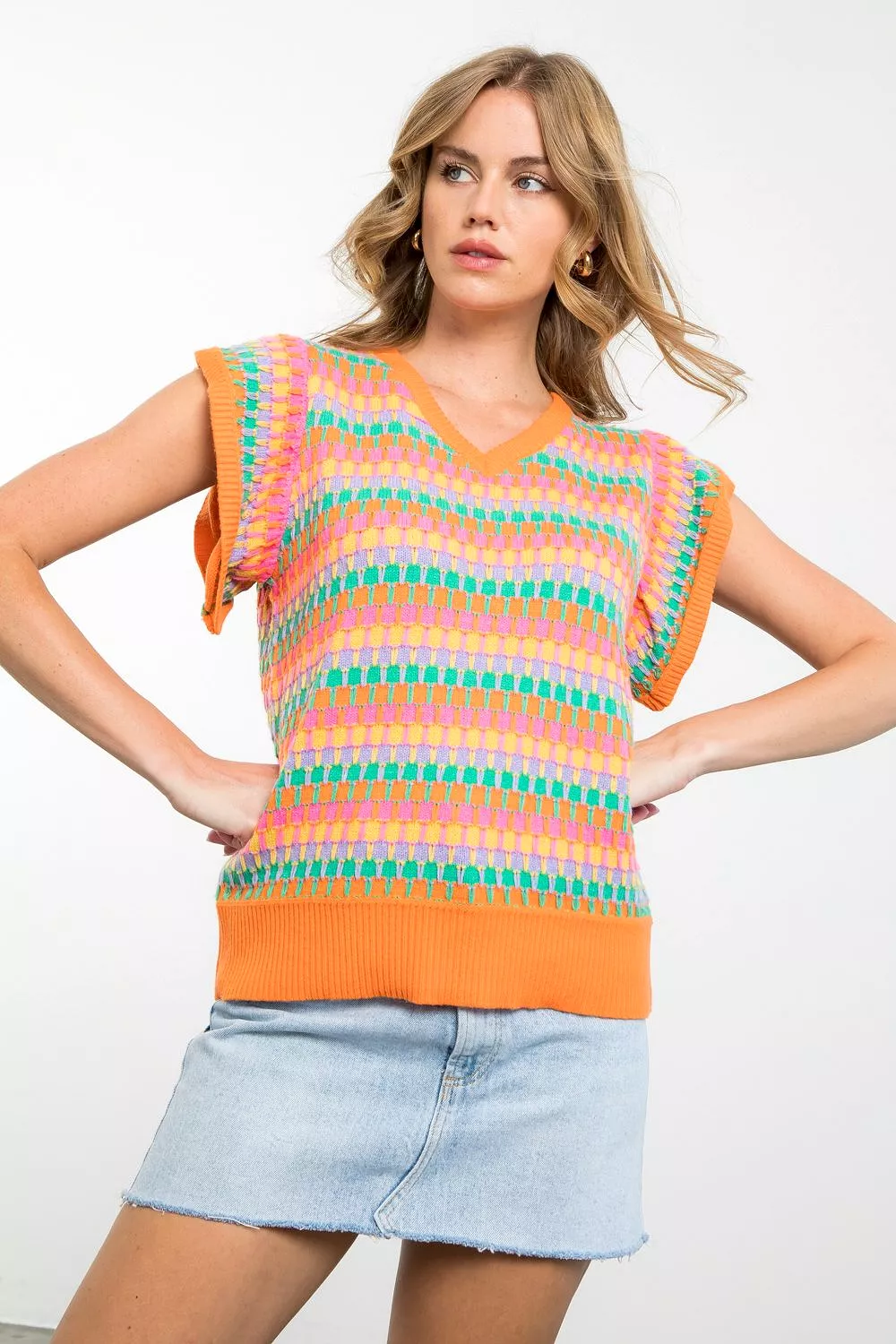 V-Neck Multi Color Knit Top