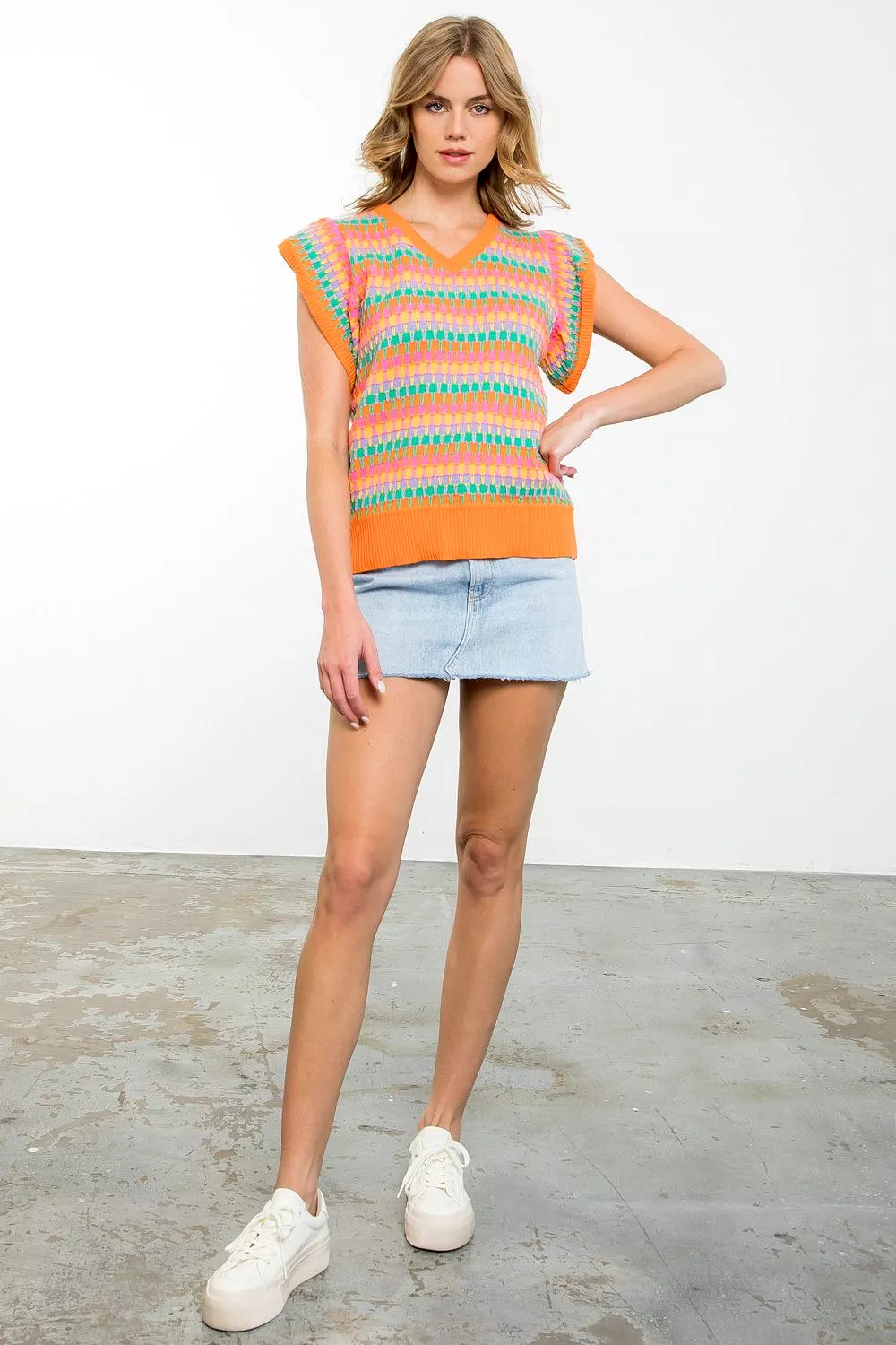 V-Neck Multi Color Knit Top