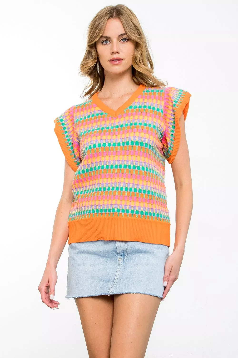 V-Neck Multi Color Knit Top