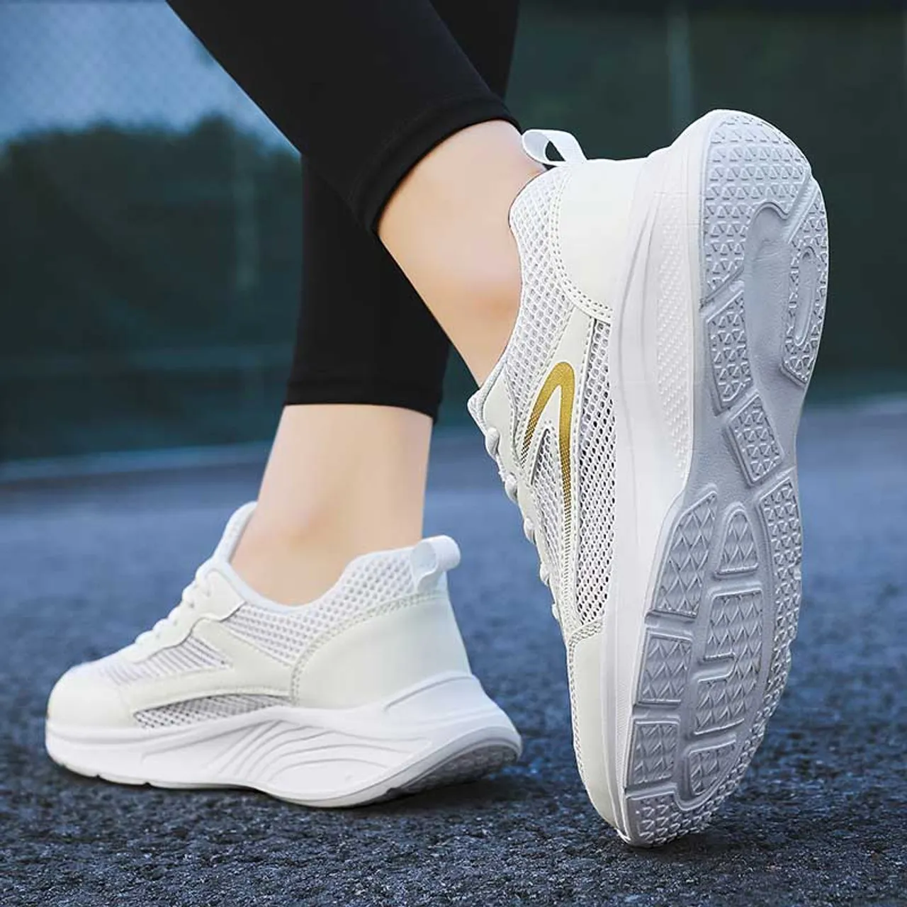 White casual mesh hollow cut stripe shoe sneaker