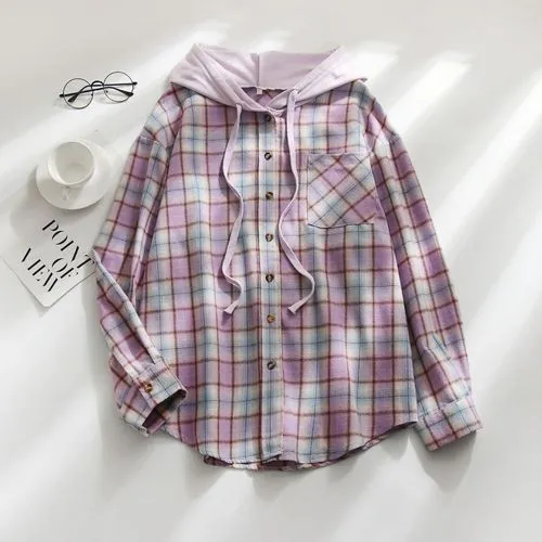 Women's Coat Long Sleeve Blouses Pocket Casual Plaid