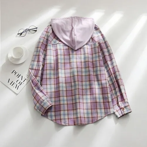 Women's Coat Long Sleeve Blouses Pocket Casual Plaid