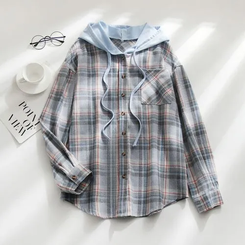 Women's Coat Long Sleeve Blouses Pocket Casual Plaid