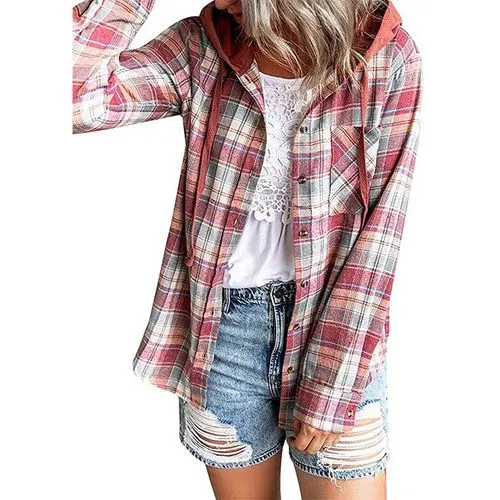 Women's Coat Long Sleeve Blouses Pocket Casual Plaid