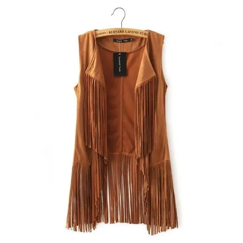 Women's Fashion Solid Color Patchwork Tassel Placket Vest Coat