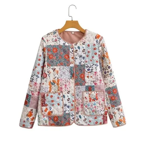 Women's Pastoral Streetwear Ditsy Floral Color Block Single Breasted Coat Casual Jacket