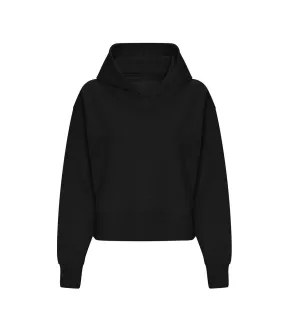 Womens/ladies relaxed fit hoodie deep black Awdis