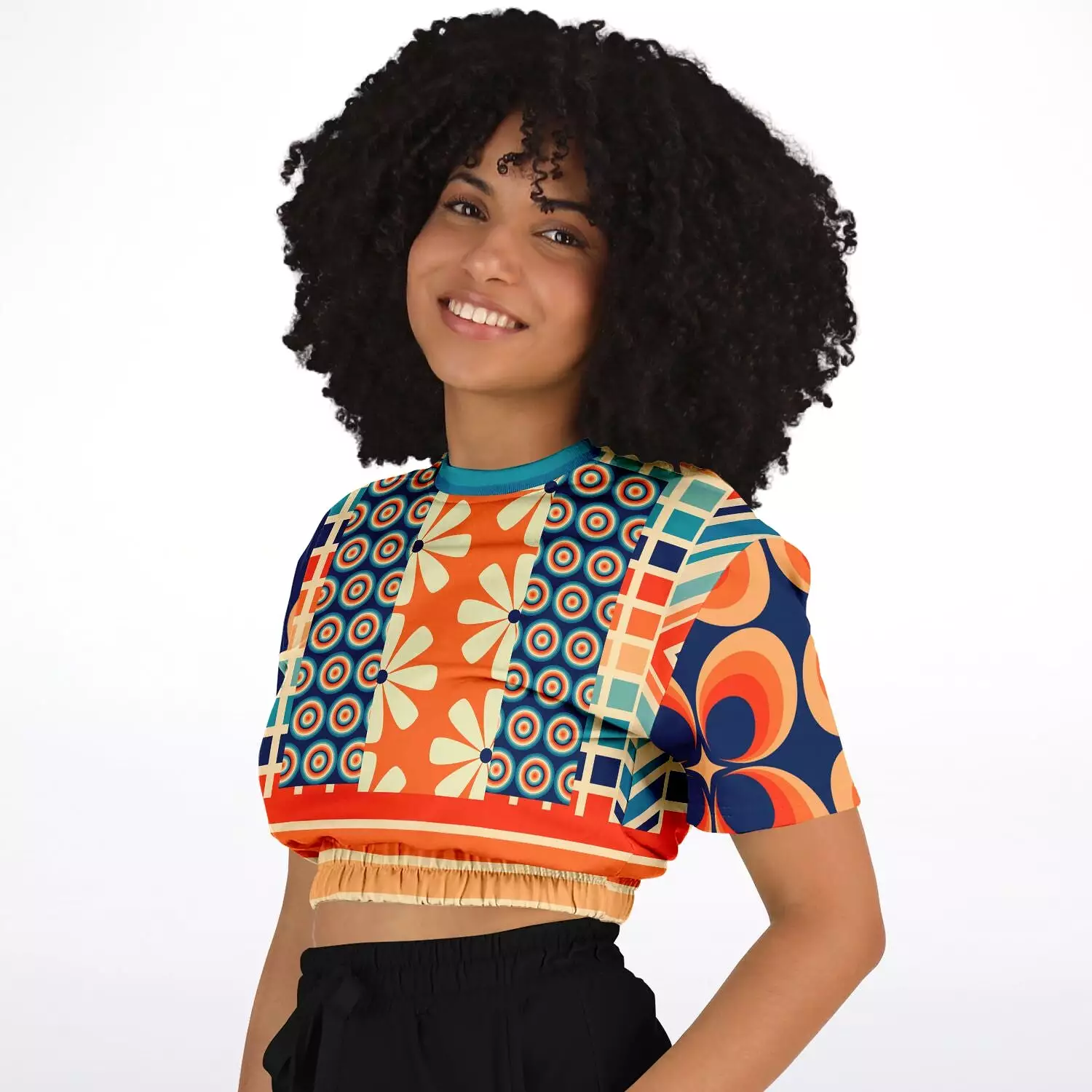 Ziggy Out Retro Short Sleeve Cropped Eco-Poly Sweater